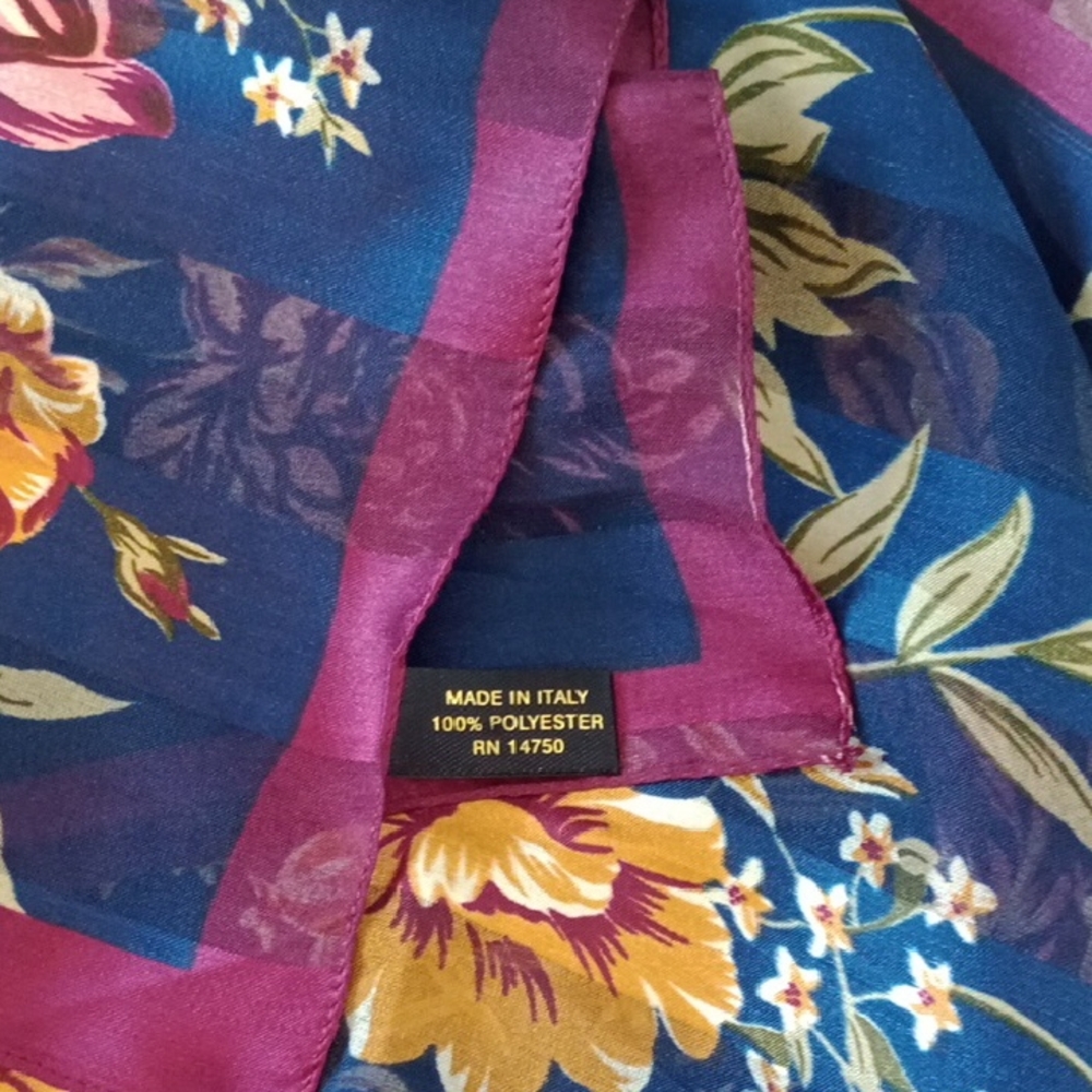 Floral Blue and Burgundy Scarf